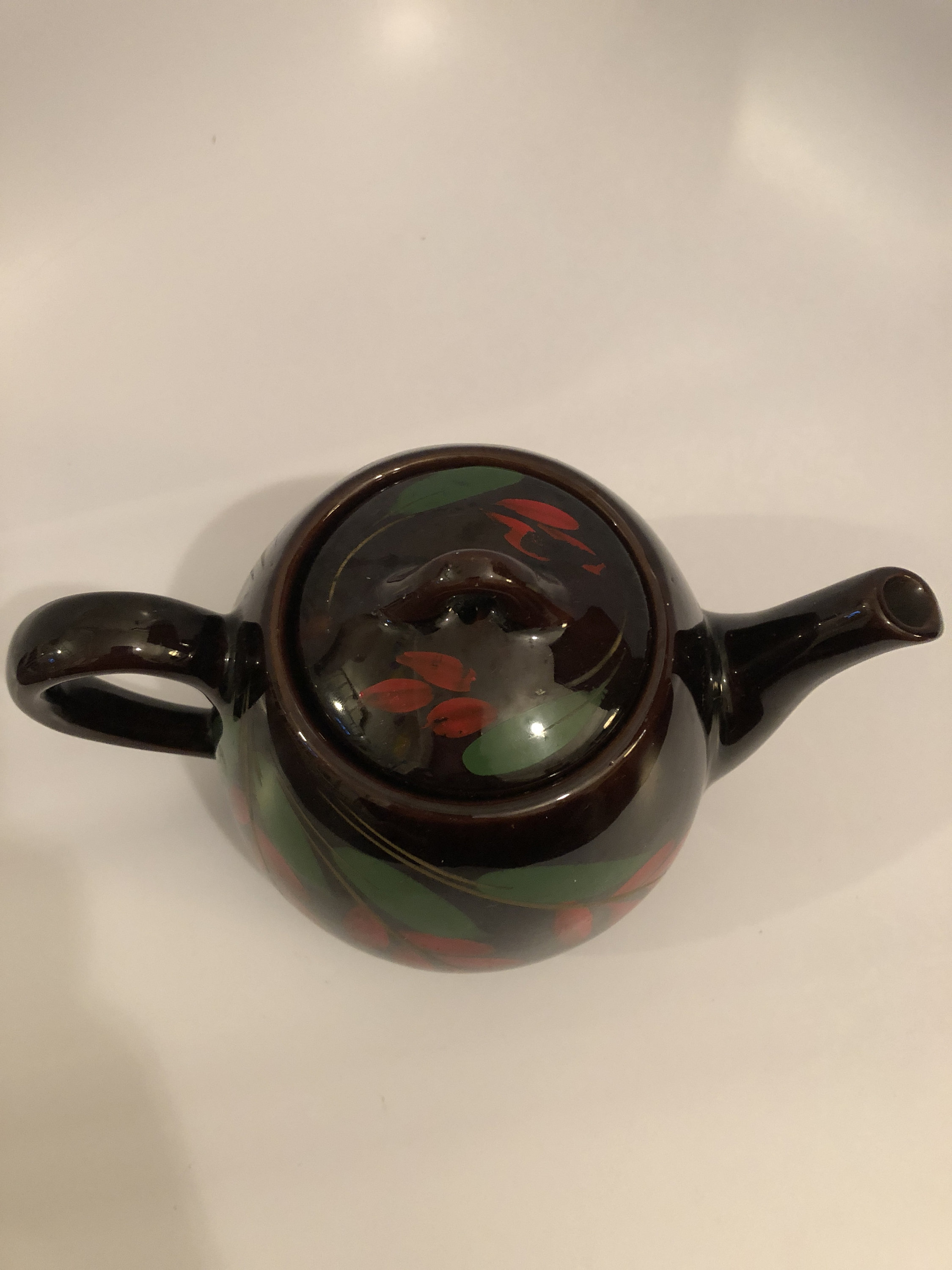 Vintage Brown Betty Teapot Brown Glaze Handpainted Etsy