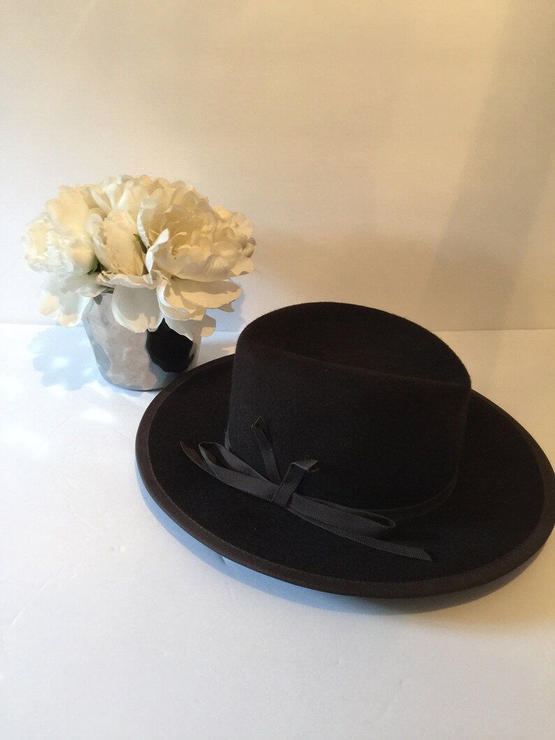 Stunning Vintage 1950s Henry Pollak Ritz New York Brown Wool Felt Hat Equestrian Hat Paris Boutique Size Medium