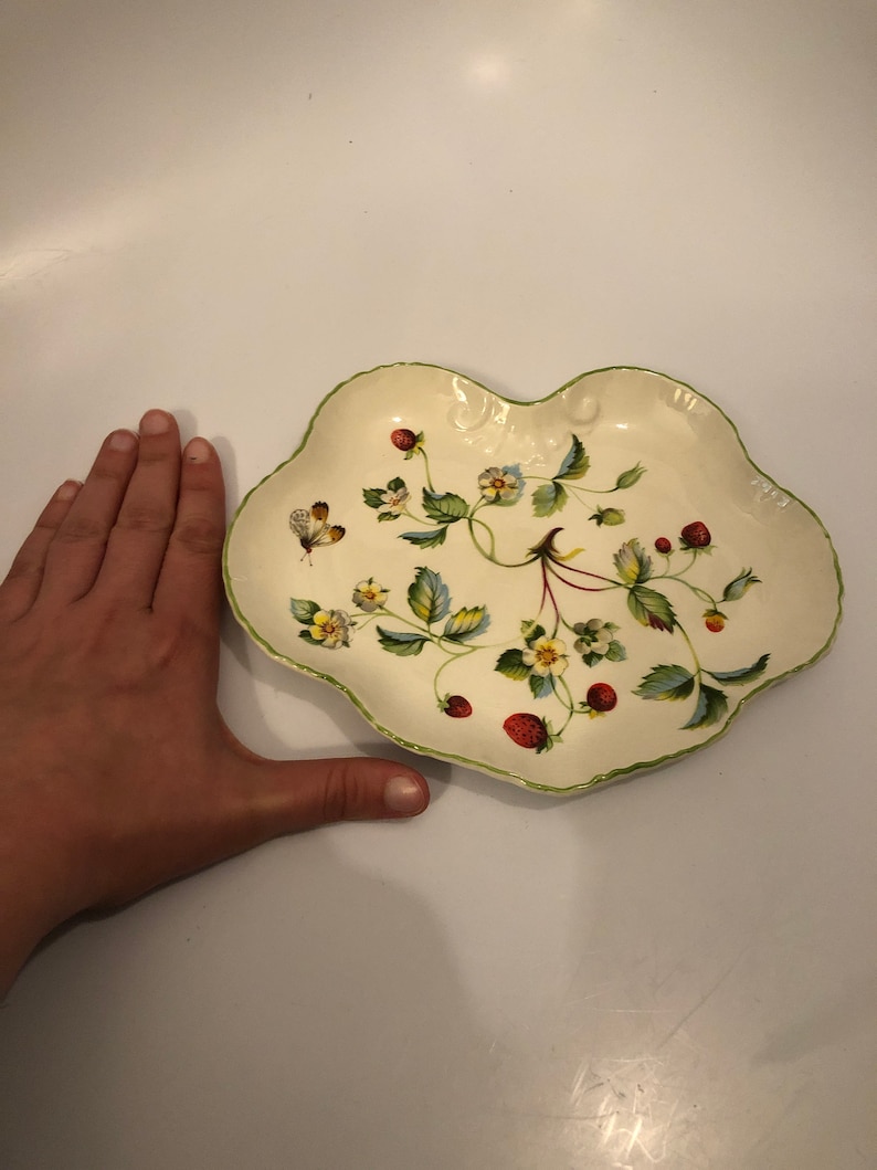 Beautiful Vintage Old Foley James Kent Ltd Made In England Porcelain Strawberry Pattern Tray Trinket Dish