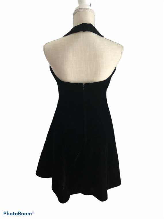 Vintage 1980's Black Velvet Short Halter Sequin P… - image 3
