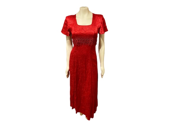 Vintage Red Satin 90's Jody California Dress Lace Up Maxi Gown Satin Sz 5 Small