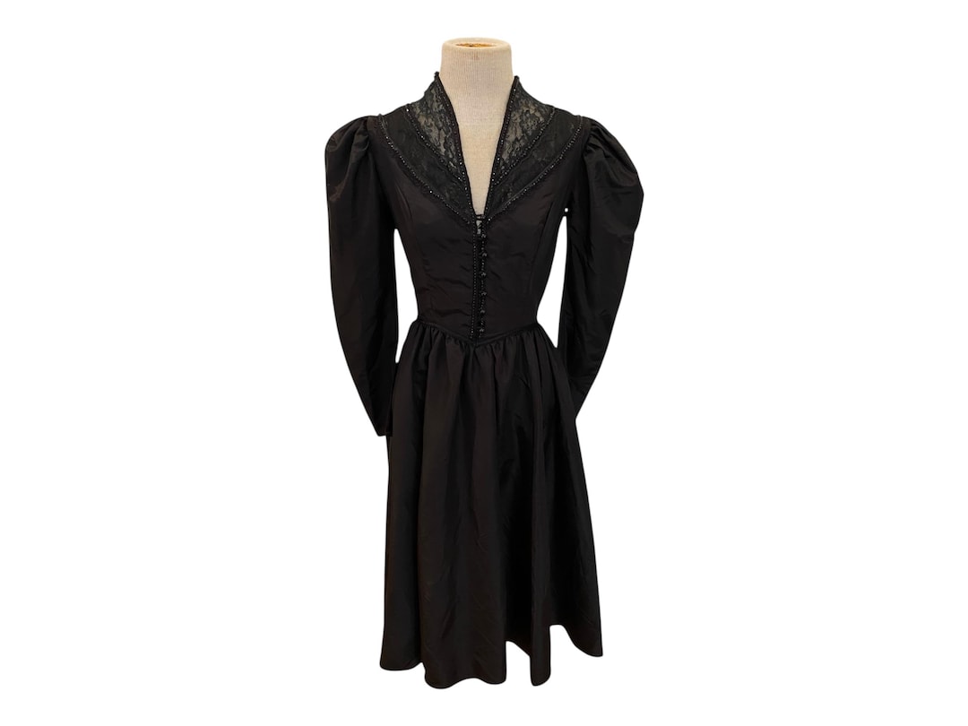 Vintage Gunne Sax Black Taffeta Midi Victorian Gothic Dress Whimsigoth ...