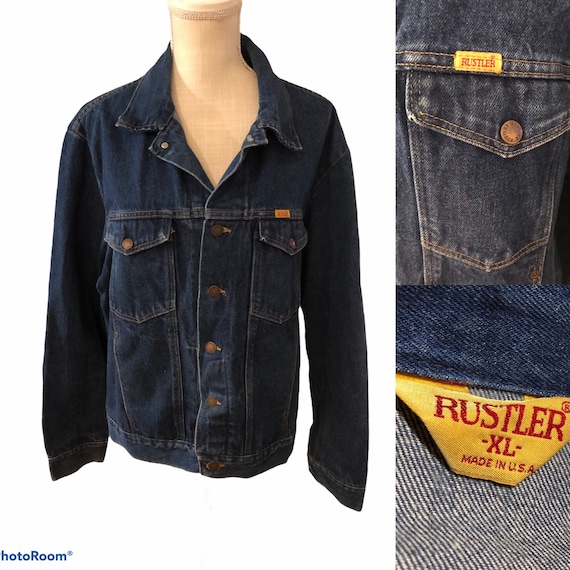 Vintage Rustler Denim Trucker Jacket XL Medium Wa… - image 1