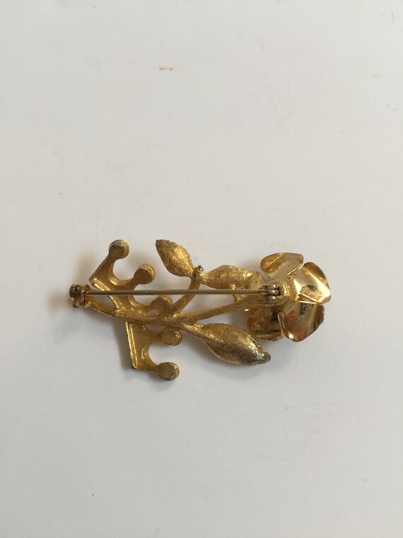 Vintage Rose Brooch Shawl Pin or Scarf Pin Gold T… - image 4