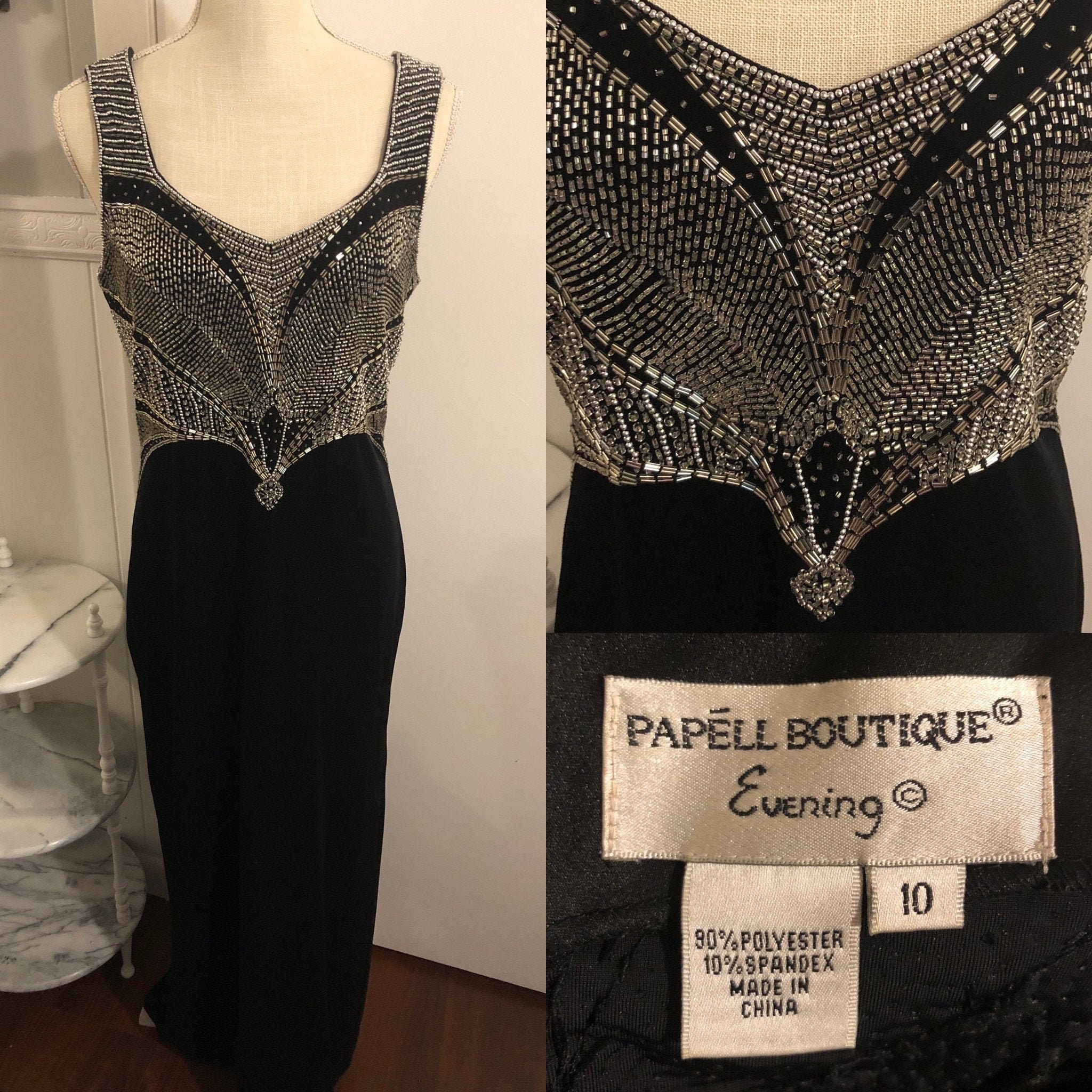 Papell boutique evening beaded dress clearance