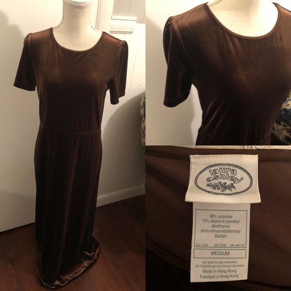 Vintage Laura Ashley Chocolate Brown Velvet Velou… - image 1