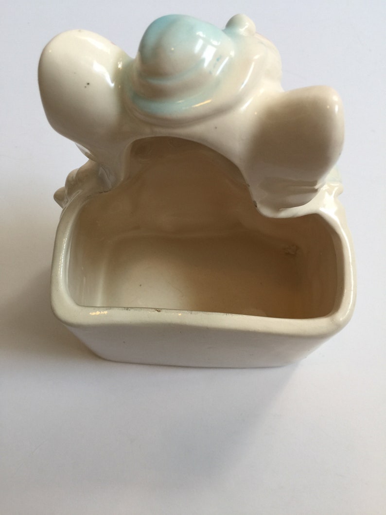 Adorable Vintage United Import Taiwan Elephant on Rocking Horse Nursery Planter Vase Pastel Colors with Original Label