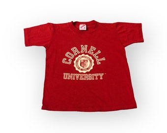 Vintage 1990's Cornell University Kids Single Stitch Red T Shirt Jerzees Tag Small 6-8