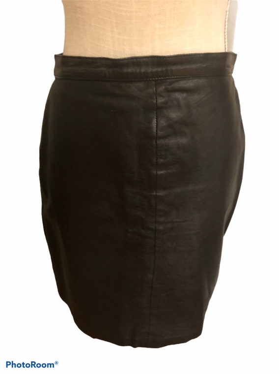 Beautiful Vintage Real Leather Black Mini Skirt 1… - image 3