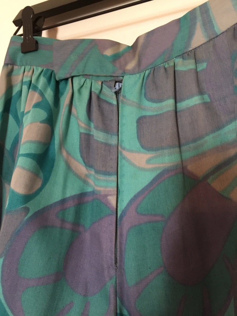 Groovy and Colorful Pair of Wide Leg High Waisted Vintage Printed Handmade Palazzo Pants
