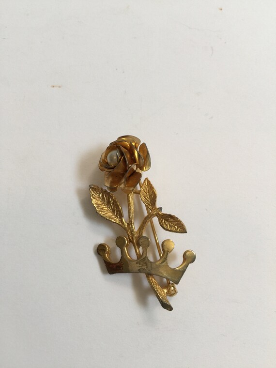 Vintage Rose Brooch Shawl Pin or Scarf Pin Gold T… - image 2