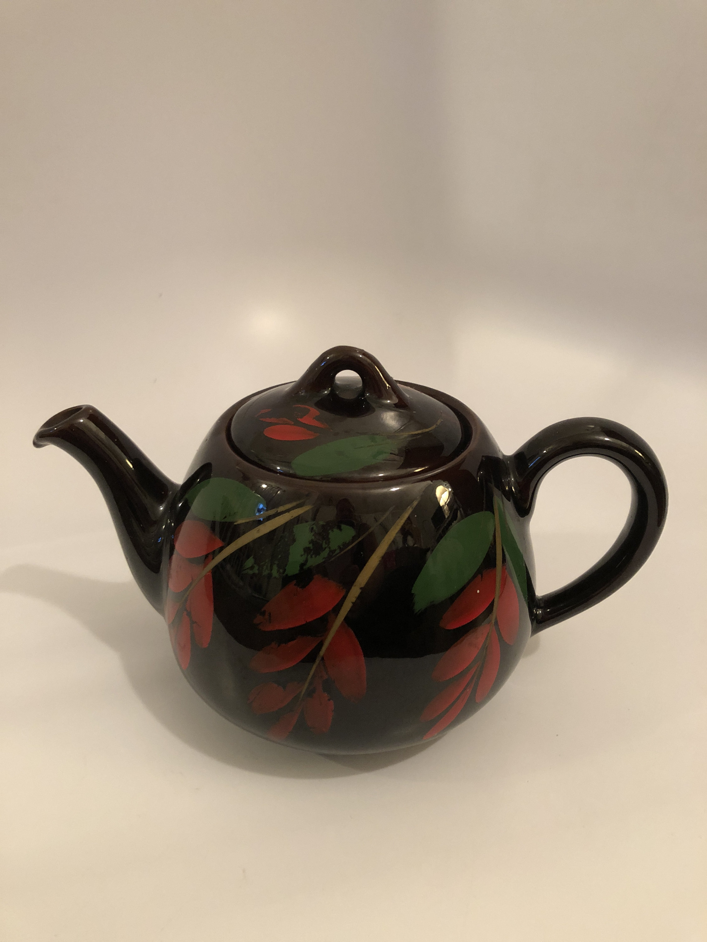 Vintage Brown Betty Teapot Brown Glaze Handpainted Etsy