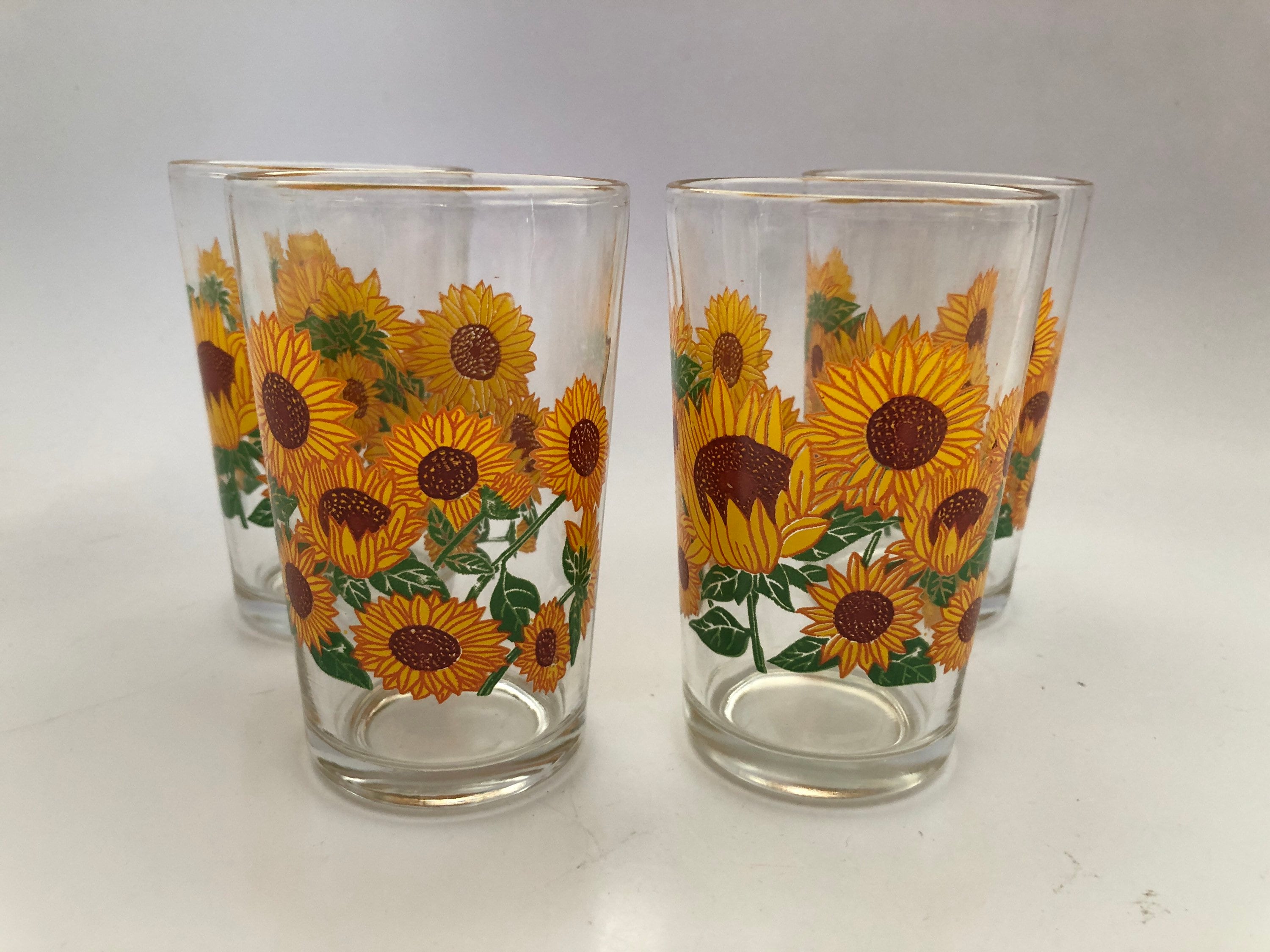 4 Vintage Flower Print Small Drinking Glasses, Set of 4 Juice