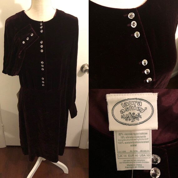 Laura Ashley Vintage 1980s Size 10 Port Velvet Vi… - image 1