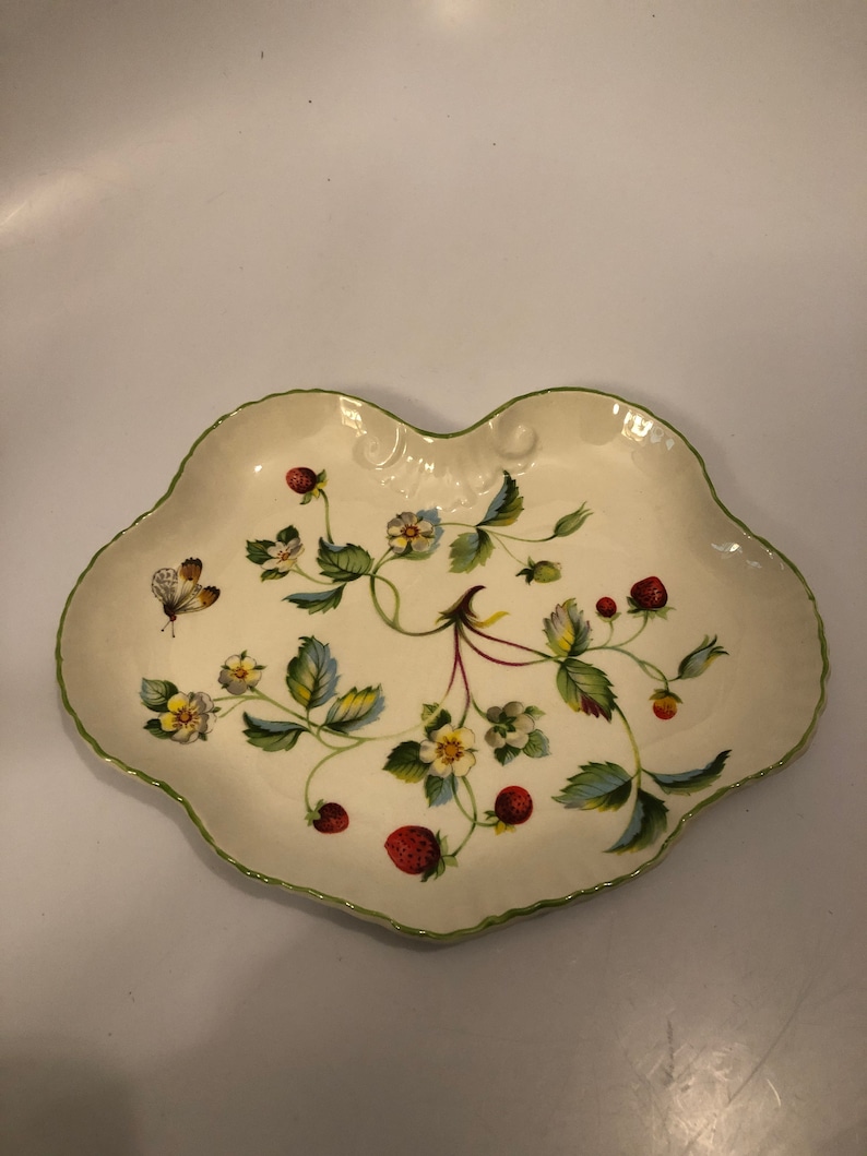 Beautiful Vintage Old Foley James Kent Ltd Made In England Porcelain Strawberry Pattern Tray Trinket Dish