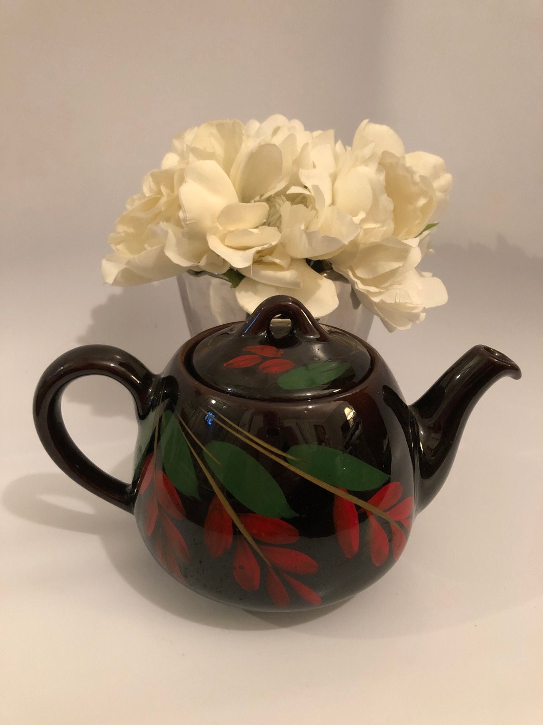 Vintage brown Betty Teapot Brown Glaze Handpainted Etsy