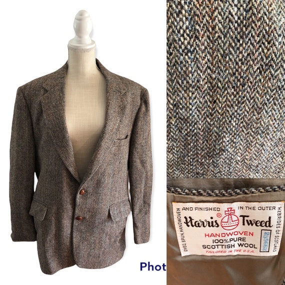 Vintage Brookleigh for Artisan Harris Tweed Brown Herringbone Wool Sport  Coat 46 Chest 