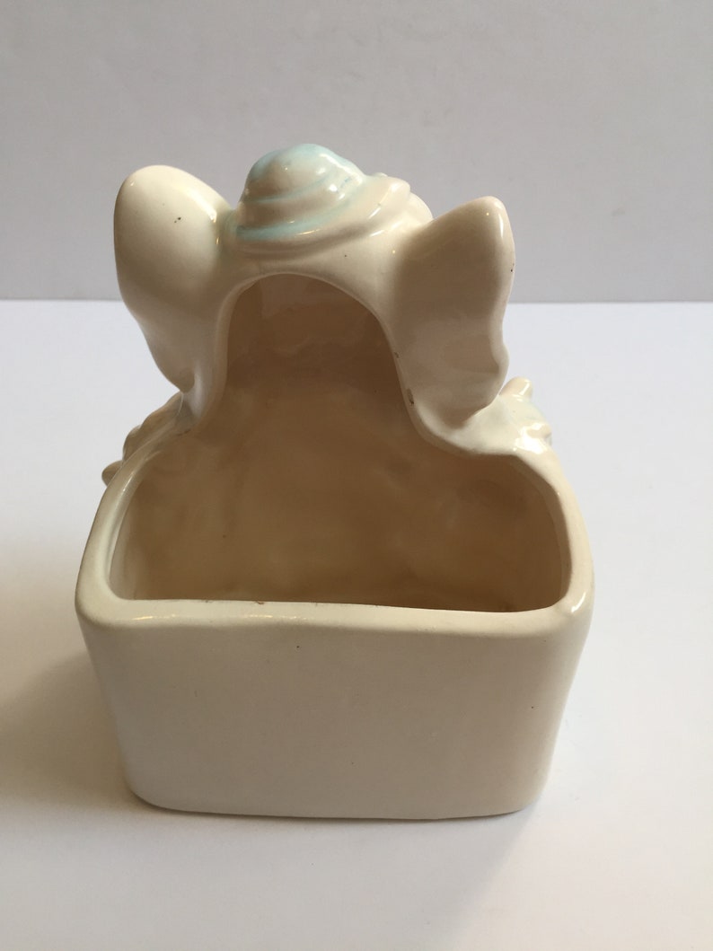 Adorable Vintage United Import Taiwan Elephant on Rocking Horse Nursery Planter Vase Pastel Colors with Original Label