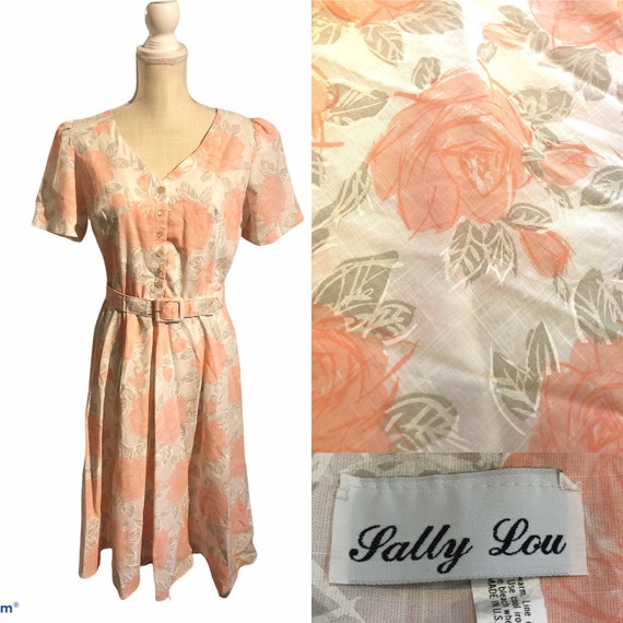 Beautiful Vintage 1980's Sally Lou Rose Print Shi… - image 1