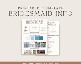 ブライズメイドプロポーズテンプレート：編集可能なウェディングパーティーの詳細（Canva PDF）