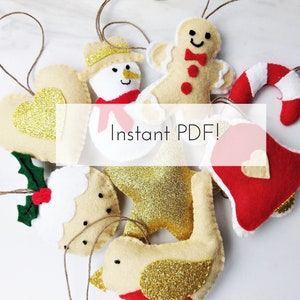 Instant PDF Pattern. Make your own Felt Christmas Decorations. DIY Felt Christmas Pattern for Christmas tree Ornaments. Noel Decoration.