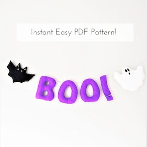 Boo Halloween Garland - Modello in feltro Download istantaneo del PDF. Striscione di Halloween con pipistrello fai da te, stamina di Halloween, ghirlanda di feltro con pipistrello fantasma.