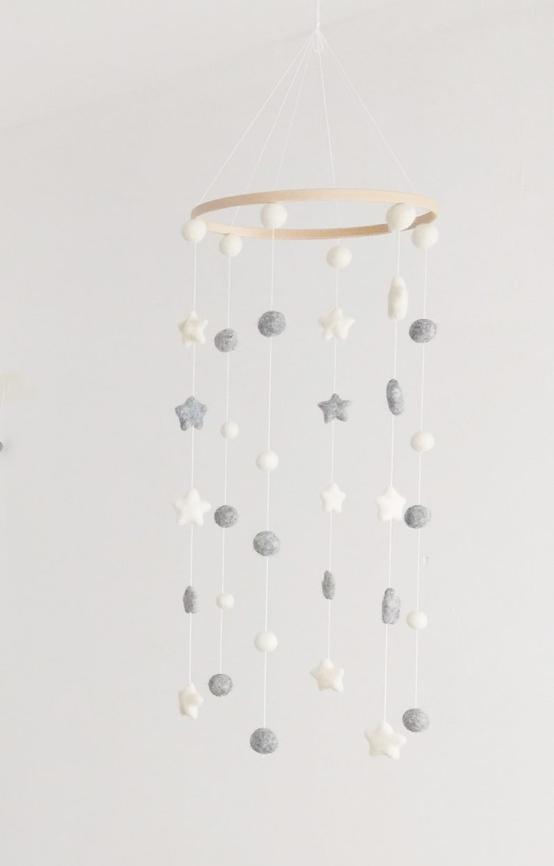 Grey Hanging Crib Mobile For Baby Nursery Decor Baby Mobile Etsy