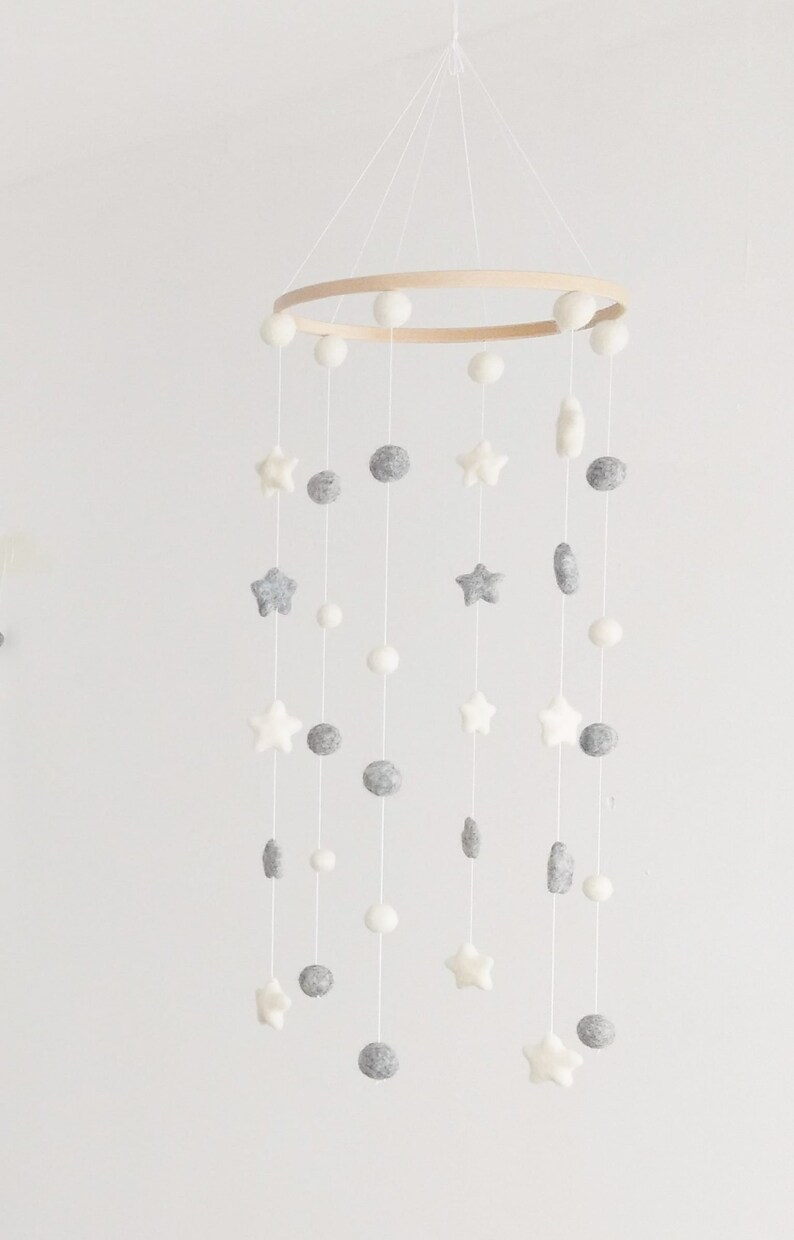 Grey Hanging Crib Mobile For Baby Nursery Decor Baby Mobile Etsy