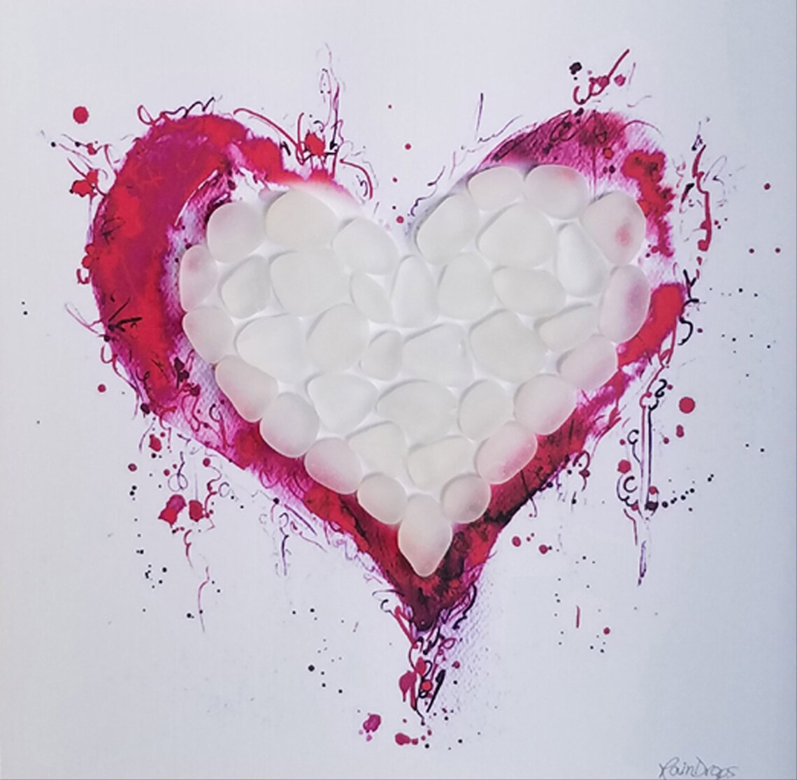 Sea Glass Art Heart Watercolor Heart W/ White Sea Etsy