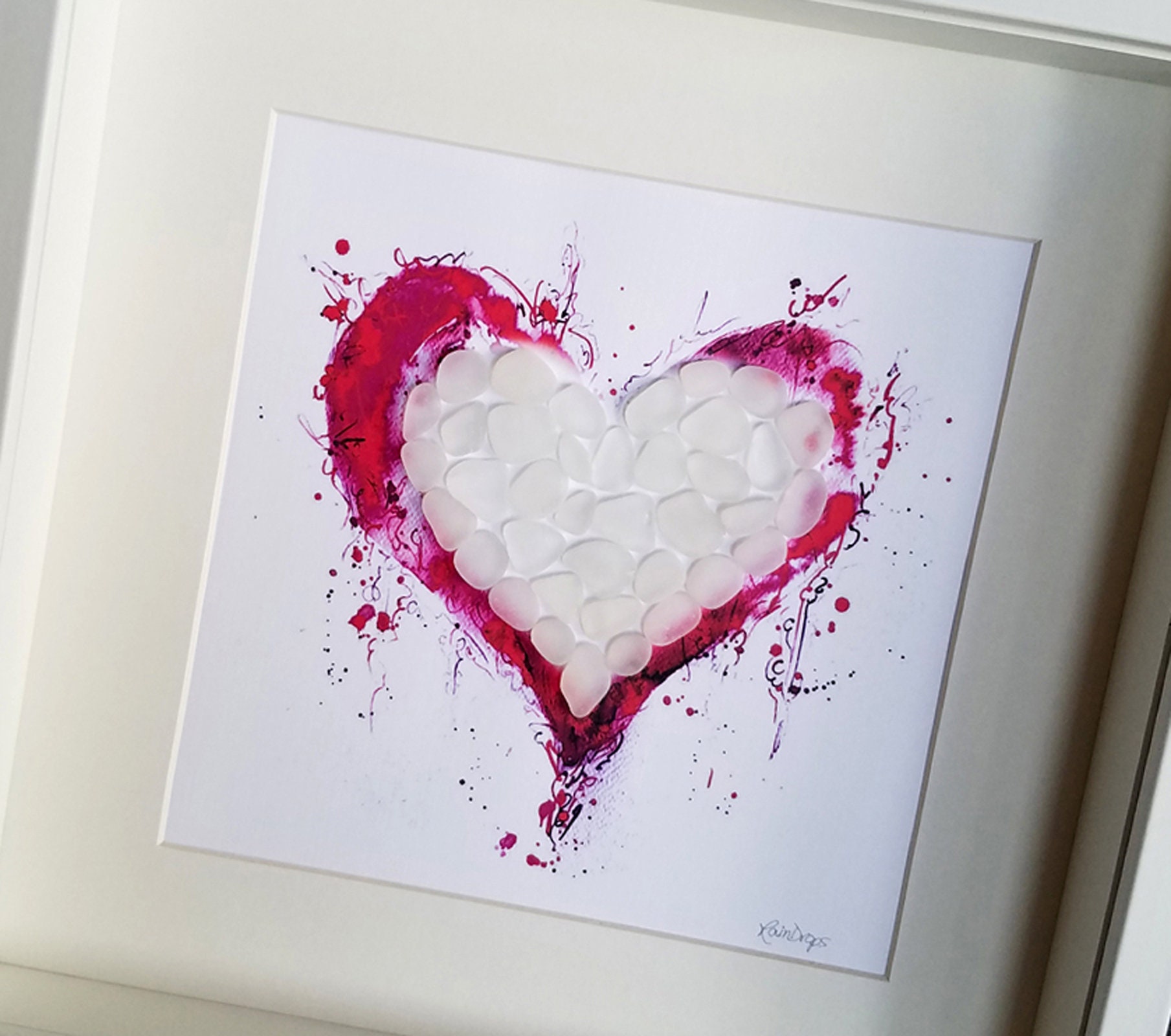Sea Glass Art Heart Watercolor Heart W/ White Sea Etsy