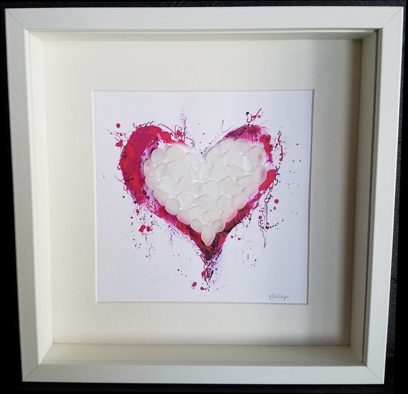 Sea Glass Art Heart Watercolor Heart W/ White Sea Etsy