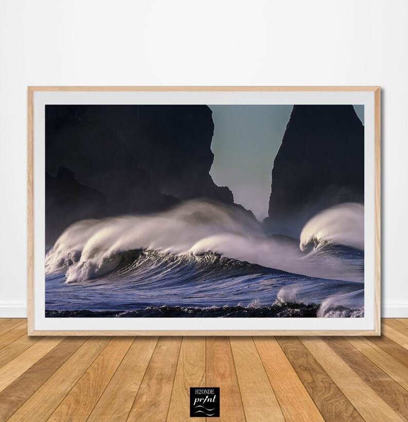 Surf Ocean Waves Digital Print Misty Stormy Sea Foam Blue Etsy