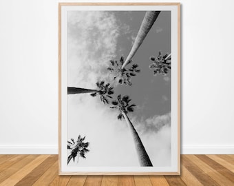 Palm tree tropical digital print black and white california leaf leaves download wall art printable living office poster large decor coastal