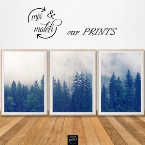 Foggy misty fog landscape mountain green forest print photo poster trees woodland wall art digital print download printable nordic decor hd image 10