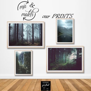 Foggy misty fog landscape mountain green forest print photo poster trees woodland wall art digital print download printable nordic decor hd image 7