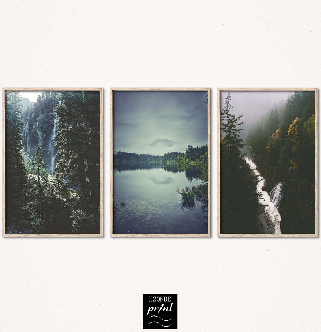 Foggy Forest Print Misty Poster Art Nature Set of 3 Wall Prints Three ...