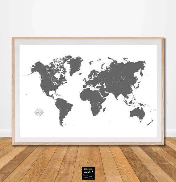 Stampa digitale mappa mondo planisfero boho minimalista neutro carta  geografica quadro arredo mappamondo muro vintage cartina moderno camera -   Italia