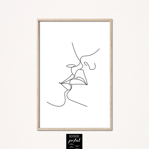 Kiss dessin dessin dessin dessin impression couple femme embrasser amour abstrait continu simple moderne imprimable numérique télécharger noir blanc galerie mur