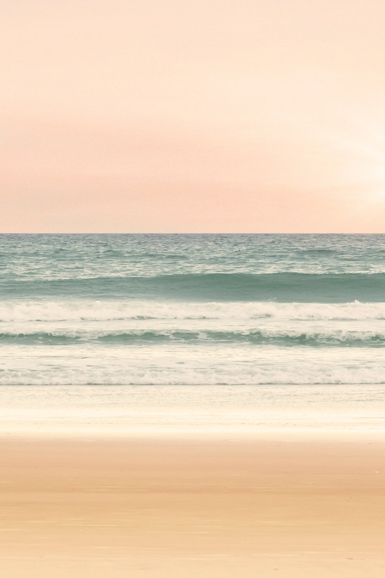 Pastel Blue Ocean Waves Print Coastal Sunset Seafoam Sea Etsy