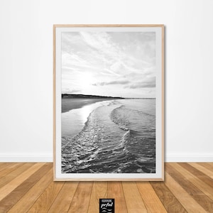 Sea ocean black and white digital print wave instant download wall art coastal beach printable living poster surf gift large decor cloudy a3