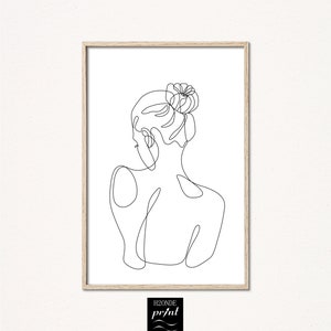 Naked woman body line drawing art print lady female abstract continuous simple modern printable digital download black white gallery wall