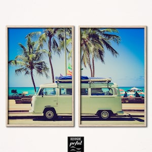 Poster camper mare onde tramonto spiaggia oceano marino stampa costa battigia schiuma digitale download set 2 stampe parete arte quadro foto