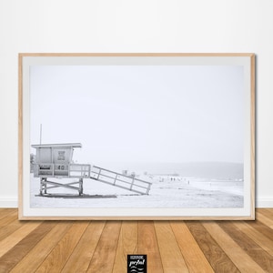 black and white lifeguard tower art print stand station hut beach  poster coastal wall ocean printable summer digital download instant decor