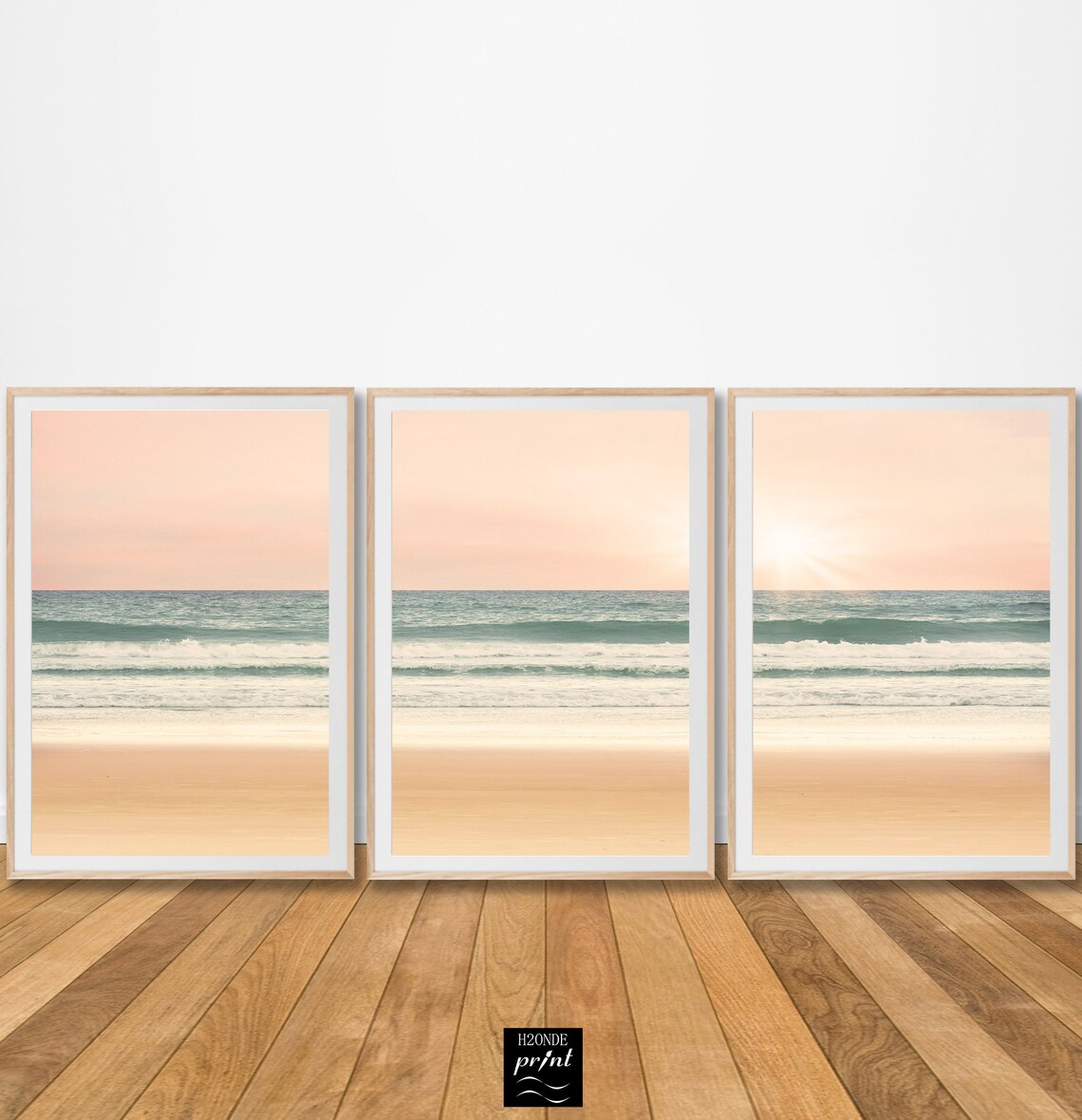 Pastel blue ocean waves print coastal sunset seafoam sea Etsy