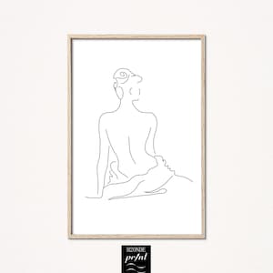 Woman shoulders line art - naked back body - female drawing - continuous line art print - digital download - black and white - H2OndePrint
