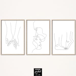 Pareja abrazo líneal dibujo arte impresión romántico conjunto beso abstracto pies imprimible descarga digital negro blanco decoración pared