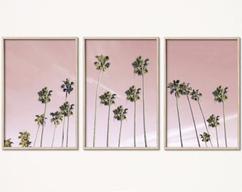 Poster palme rosa e verde stile marino stampa digitale download set 3 stampe parete arte quadro foto stampabile california tropicale tre