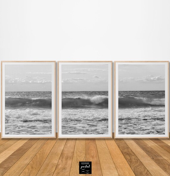 Stormy Ocean Sea Wave Print Black And White Set Of 3 Three Etsy