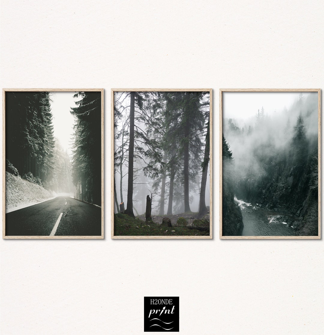 Foggy Forest Print Misty Poster Art Nature Set of 3 Wall Prints Three ...