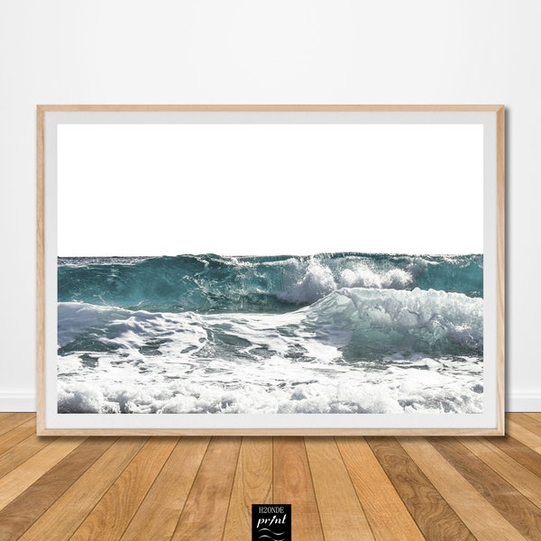 Stormy Surf vagues de l’océan imprimer mousse de mer numérique galerie bleue téléchargement instantané wall art paysage côtier eau imprimé poster décor photo